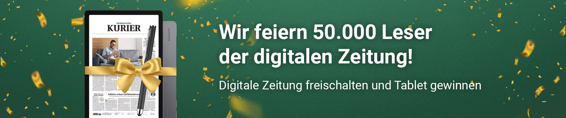Werbebanner: Wir feiern 50.000 Leser der digitalen Zeitung – gewinnen Sie ein Tablet!