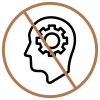 No thinking: head silhouette with a gear inside and a diagonal line crossing it out
